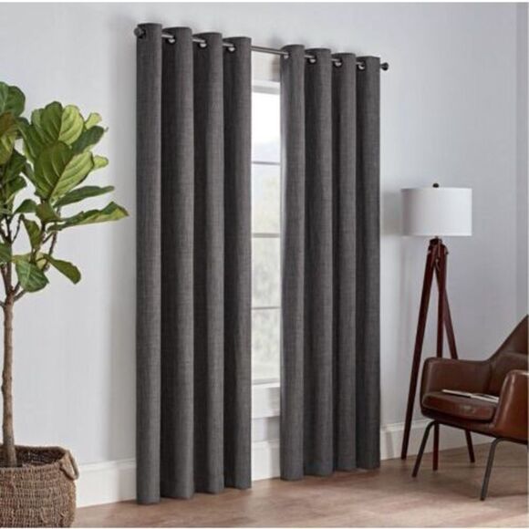 Eclipse 63"x52" Rowland Blackout Curtain Panel (One Panel) Charcoal - Picture 3 of 9